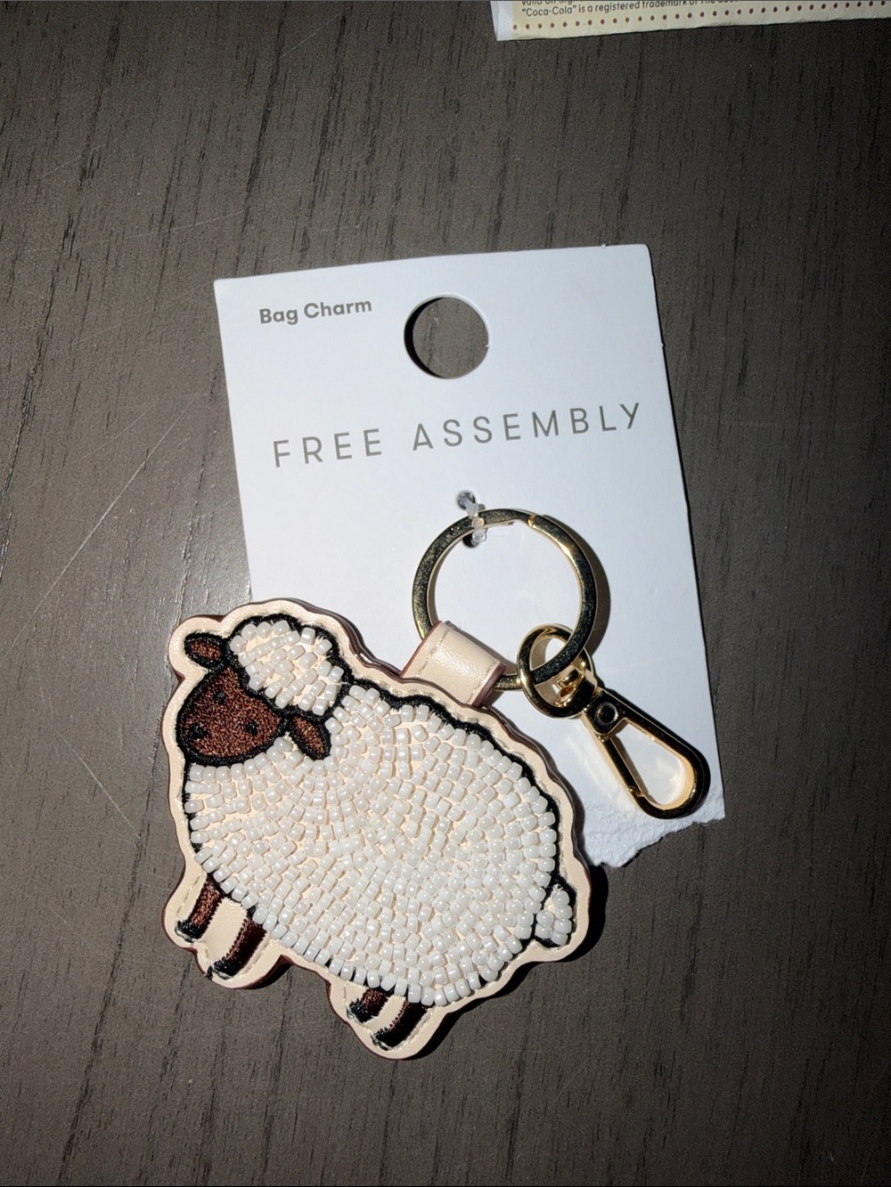 FREE ASSEMBLY Cream Beaded Sheep Keychain Bag Charm